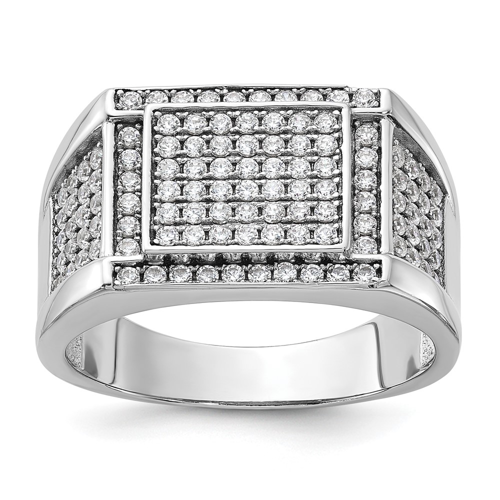 Sterling Silver Rhodium-plated CZ Signet Ring (QR7635-11)
