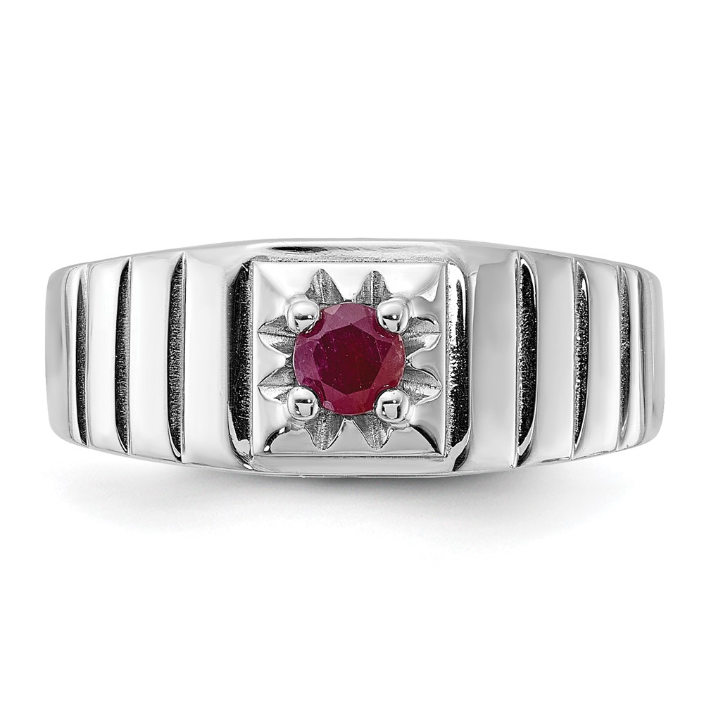 Sterling Silver Rhodium-plated African Ruby Men's Ring (QR7637-10)
