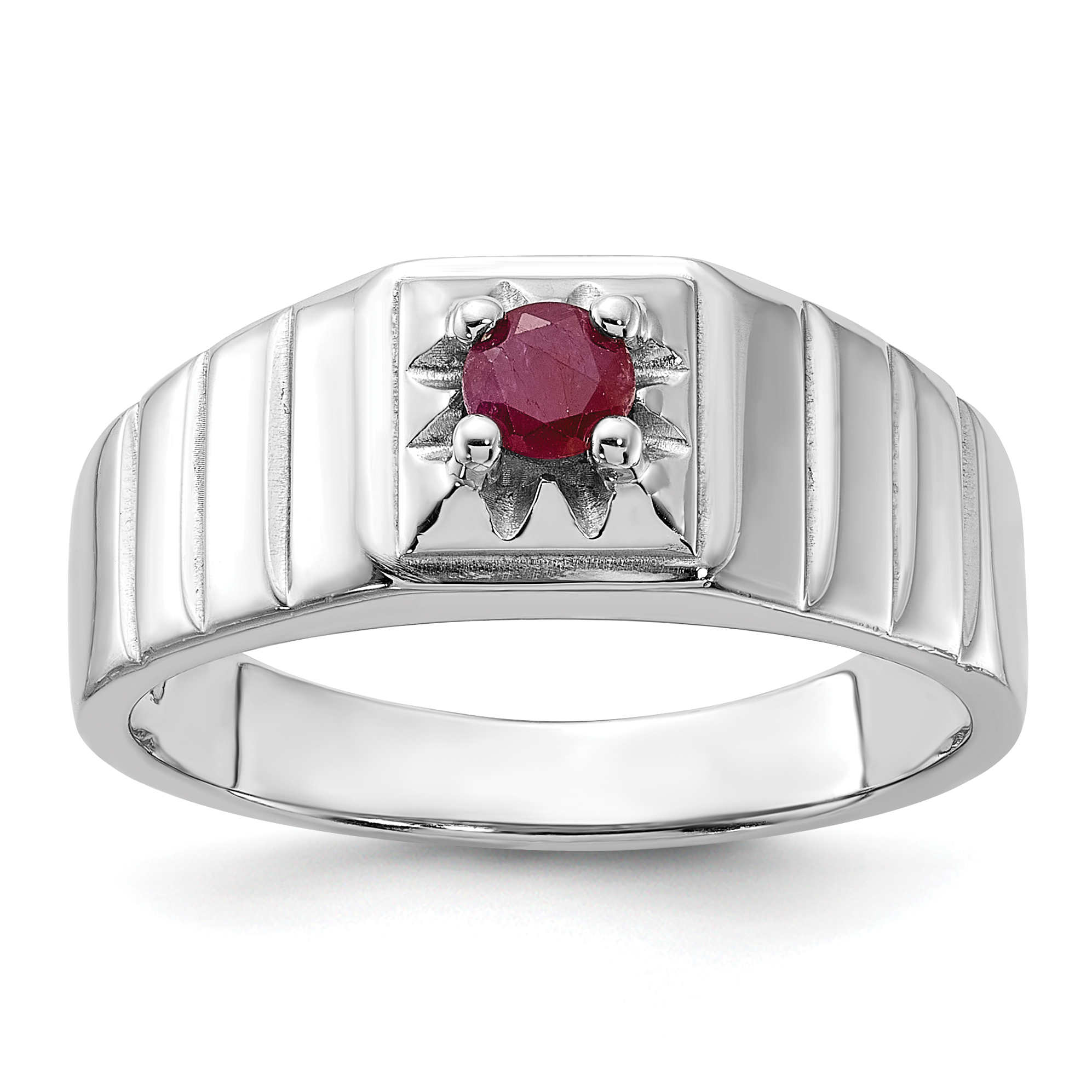 Sterling Silver Rhodium-plated African Ruby Men's Ring (QR7637-10)