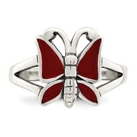 Sterling Silver Antiqued Red Enameled Butterfly Toe Ring view 5