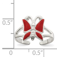 Sterling Silver Antiqued Red Enameled Butterfly Toe Ring view 3