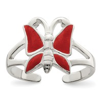 Sterling Silver Antiqued Red Enameled Butterfly Toe Ring view 1