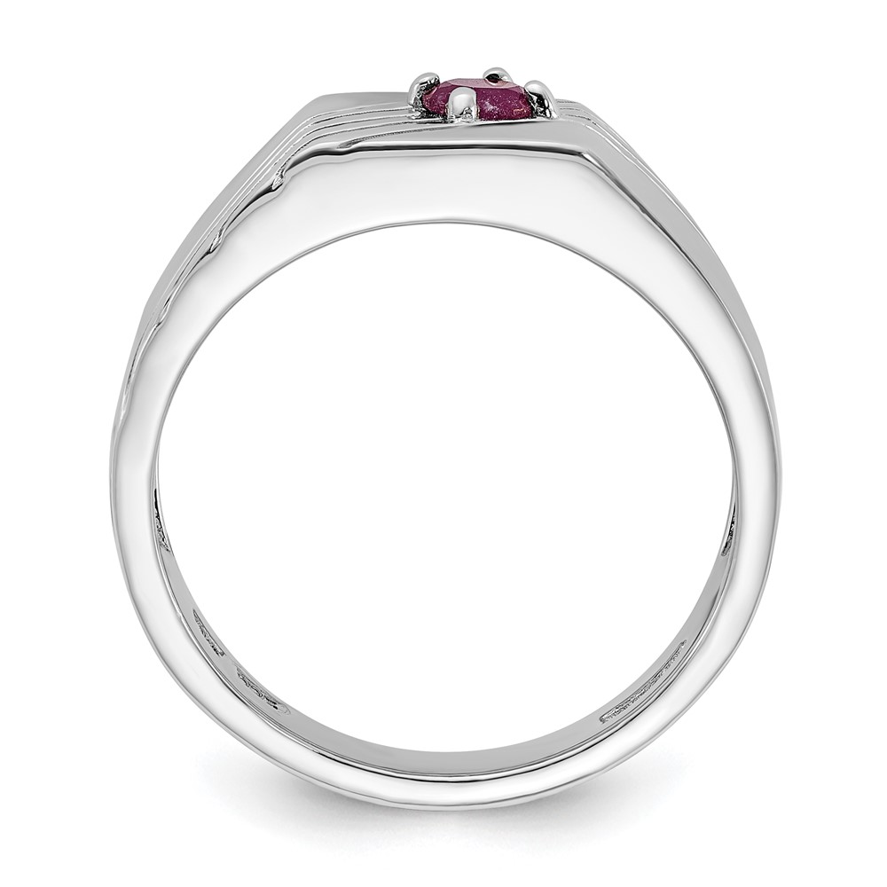 Sterling Silver Rhodium-plated African Ruby Signet Men's Ring (QR7640-11)