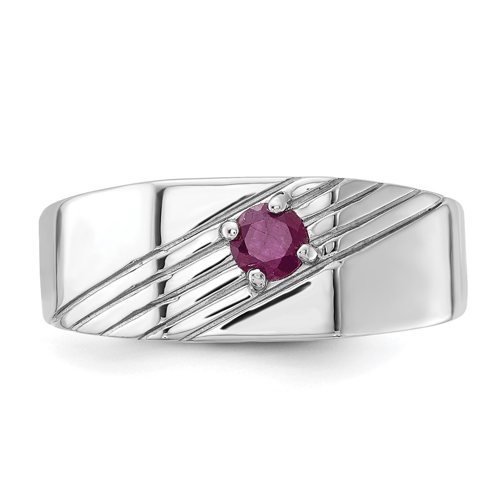 Sterling Silver Rhodium-plated African Ruby Signet Men's Ring (QR7640-11)
