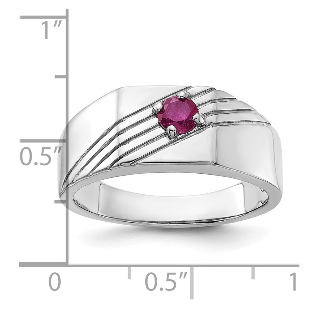 Sterling Silver Rhodium-plated African Ruby Signet Men's Ring (QR7640-11)
