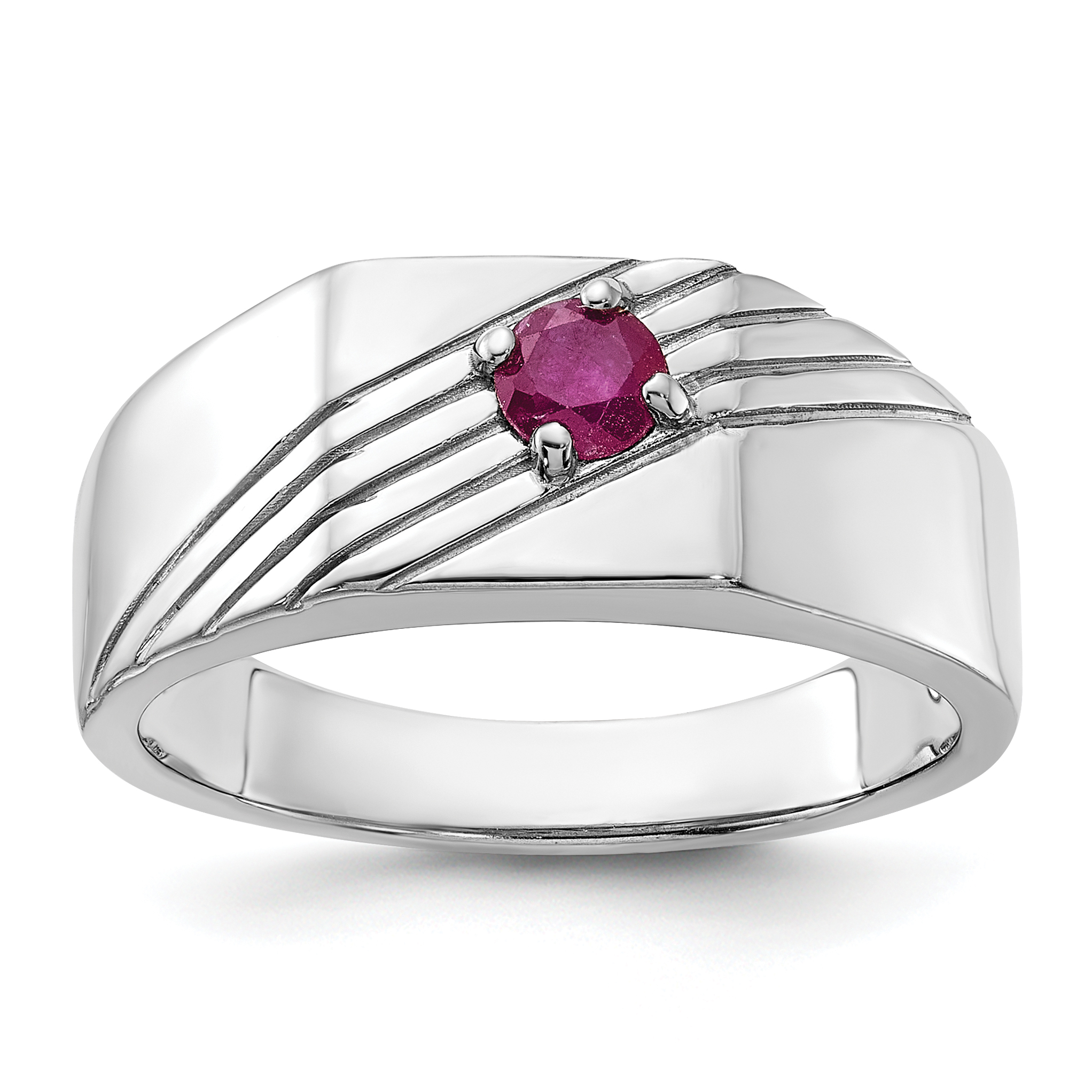 Sterling Silver Rhodium-plated African Ruby Signet Men's Ring (QR7640-11)
