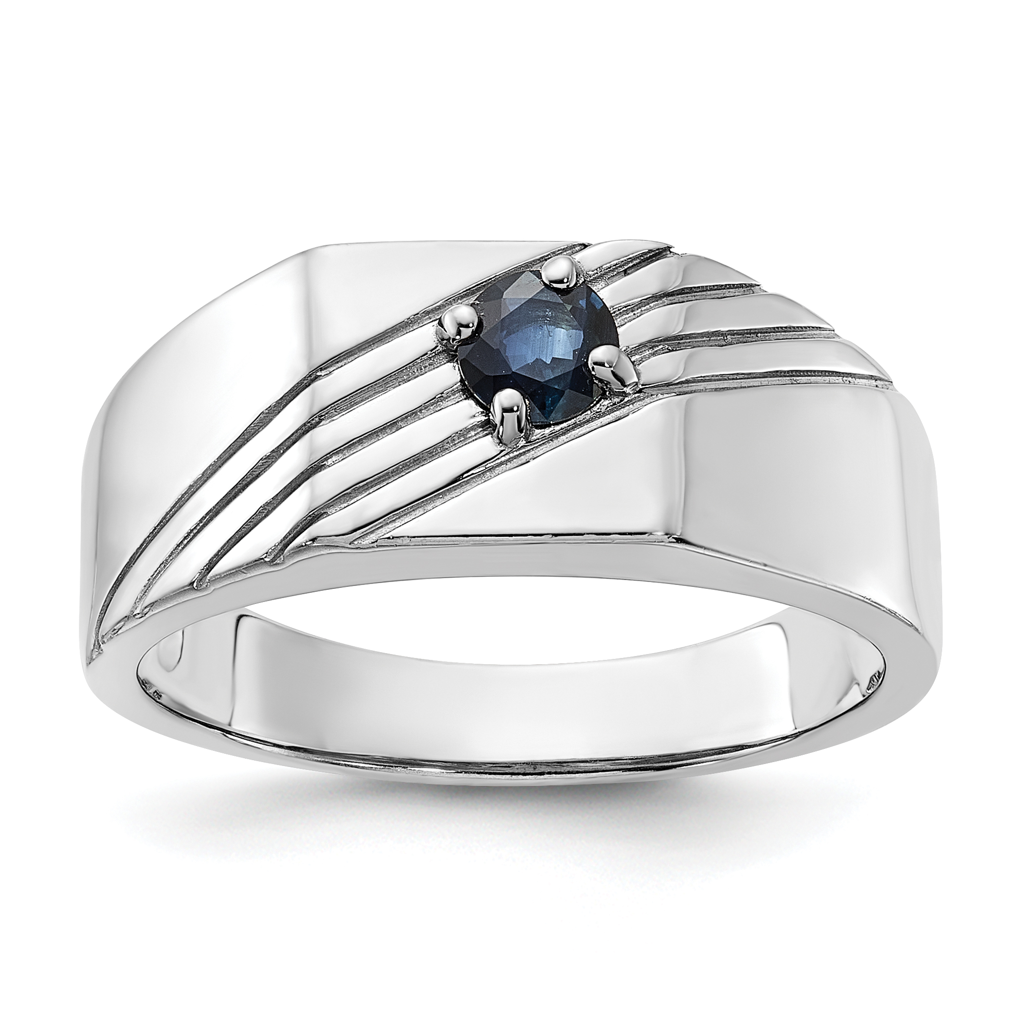 Sterling Silver Rhodium-plated Dark Blue Sapphire Signet Men's Ring (QR7641-10)