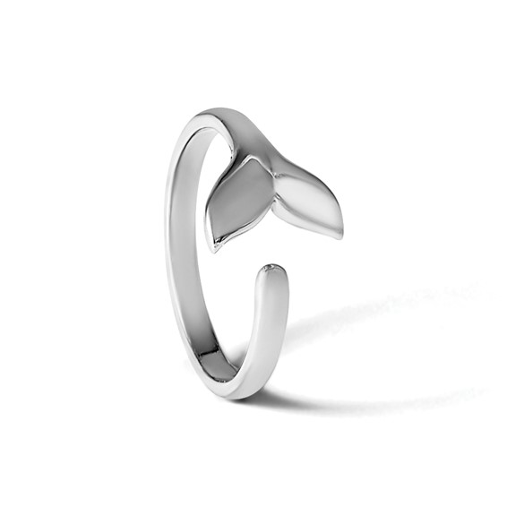 Sterling Silver Rhodium-plated Polished Whale Tail Ring