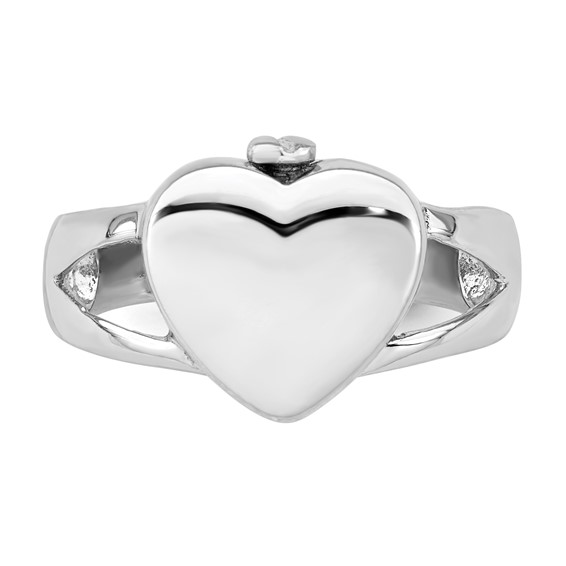 Sterling Silver Rhodium-plated Polished Heart Ash Holder Size 6 Ring