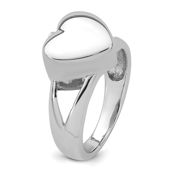 Sterling Silver Rhodium-plated Polished Heart Ash Holder Size 6 Ring
