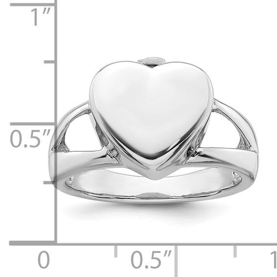 Sterling Silver Rhodium-plated Polished Heart Ash Holder Size 6 Ring