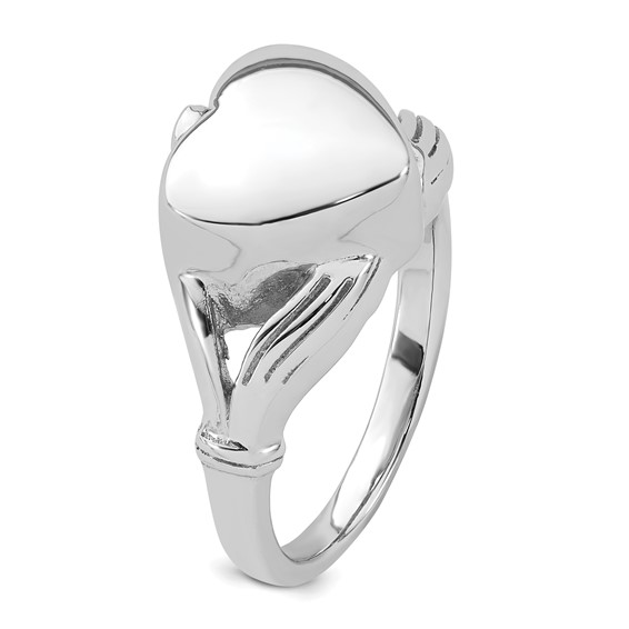 Sterling Silver Rhodium-plated Polished Claddagh Heart Ash Holder Size 7 Ring