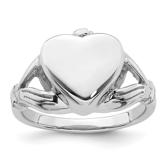 Sterling Silver Rhodium-plated Polished Claddagh Heart Ash Holder Size 7 Ring