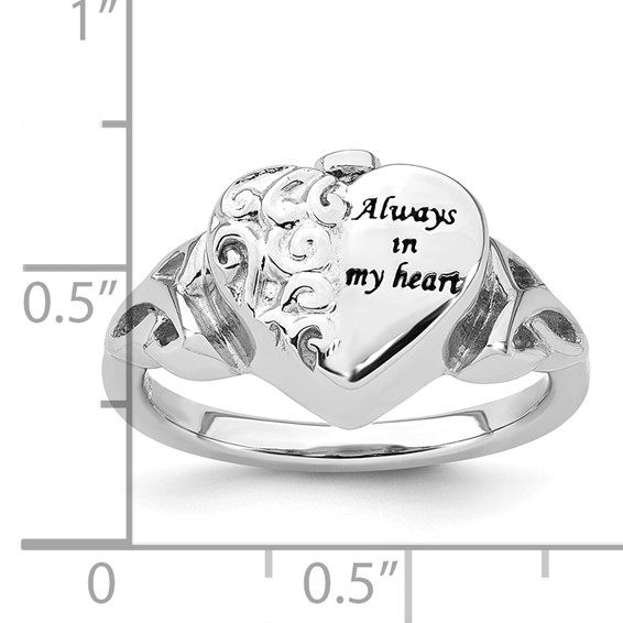 Sterling Silver Rhod-plated Enameled Celtic Knot Heart ALWAYS IN MY HEART Ash Holder Size 6 Ring