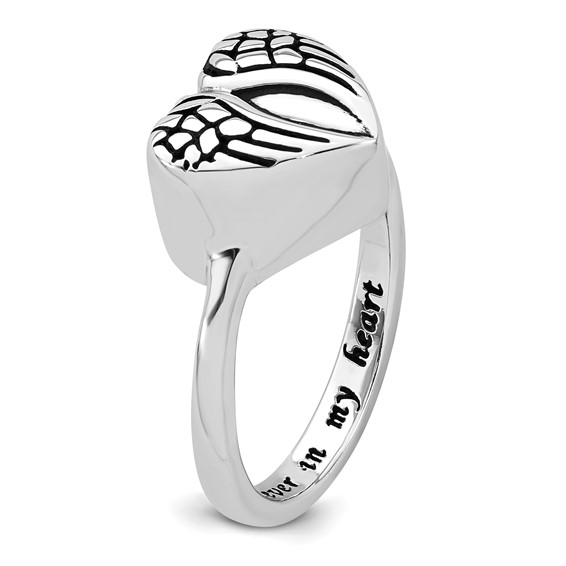 Sterling Silver Rhodium-plated Enameled Heart With Wings FOREVER IN MY HEART (Inside) Ash Holder Size 6 Ring