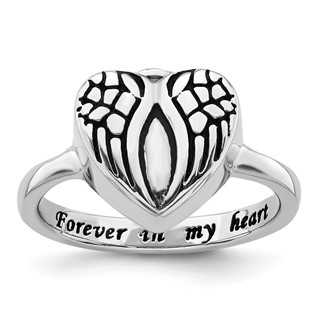 Sterling Silver Rhodium-plated Enameled Heart With Wings FOREVER IN MY HEART (Inside) Ash Holder Size 6 Ring