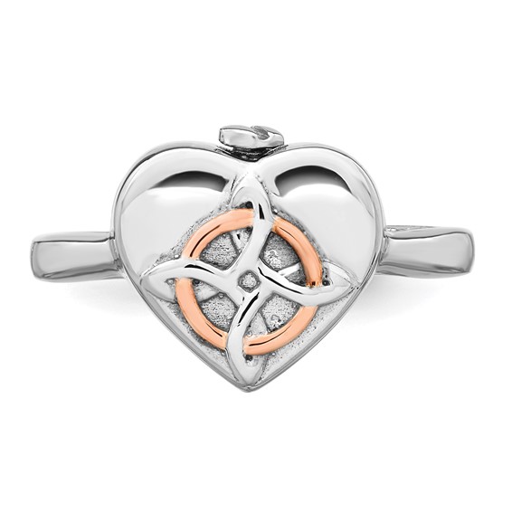 Sterling Silver Rhodium-plated with Rose-tone Circle Celtic Heart I STILL NEED YOU CLOSE TO ME (Inside) Ash Holder Size 7 Ring