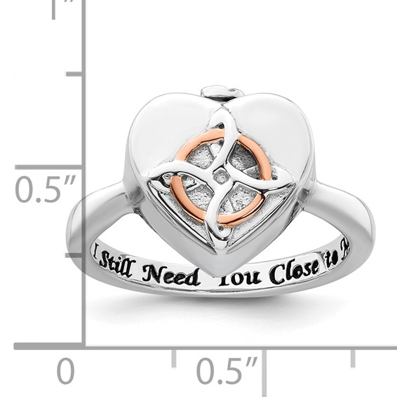 Sterling Silver Rhodium-plated with Rose-tone Circle Celtic Heart I STILL NEED YOU CLOSE TO ME (Inside) Ash Holder Size 7 Ring