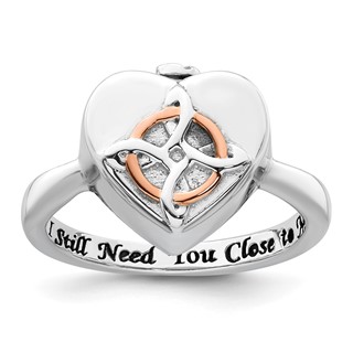 Sterling Silver Rhodium-plated with Rose-tone Circle Celtic Heart I STILL NEED YOU CLOSE TO ME (Inside) Ash Holder Size 7 Ring