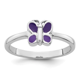 Sterling Silver Rhodium-plated Children's Size 3 Purple Enamel Butterfly Ring