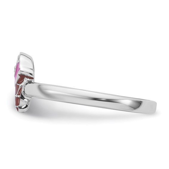 Sterling Silver Rhodium-plated Children's Size 3 Pink and Brown Enamel with CZ Ice Cream Cone Ring