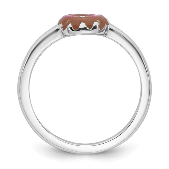 Sterling Silver Rhodium-plated Children's Size 3 Brown with Pink and White Enamel Sprinkled Donut Ring