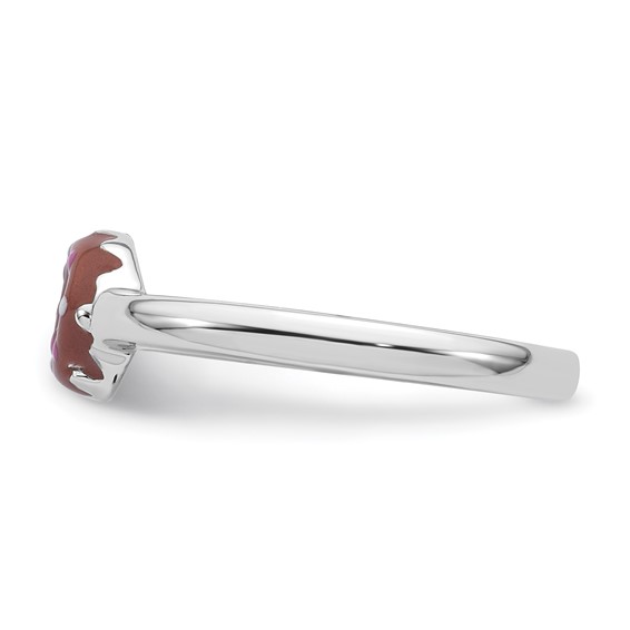 Sterling Silver Rhodium-plated Children's Size 3 Brown with Pink and White Enamel Sprinkled Donut Ring