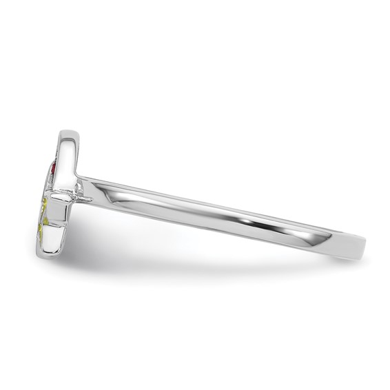 Sterling Silver Rhodium-plated Children's Size 3 Multicolored Enameled Rainbow with Star Ring