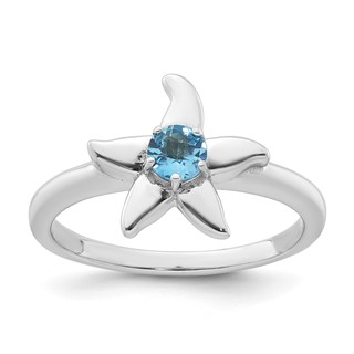 Sterling Silver Rhodium-plated Polished Round Light Swiss Blue Topaz Starfish Ring