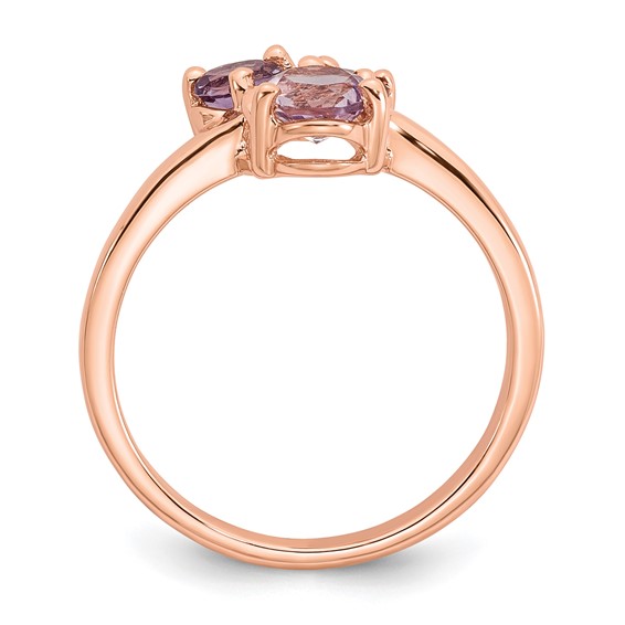 "Sterling Silver Rose Gold-plated Polished Round Amethyst, Pink Quartz and Rhodolite Garnet Size 6 Ring"
