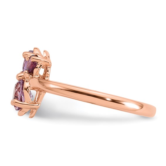 "Sterling Silver Rose Gold-plated Polished Round Amethyst, Pink Quartz and Rhodolite Garnet Size 6 Ring"