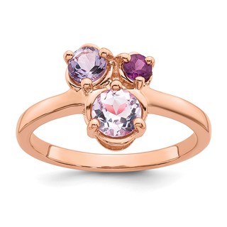 "Sterling Silver Rose Gold-plated Polished Round Amethyst, Pink Quartz and Rhodolite Garnet Size 6 Ring"