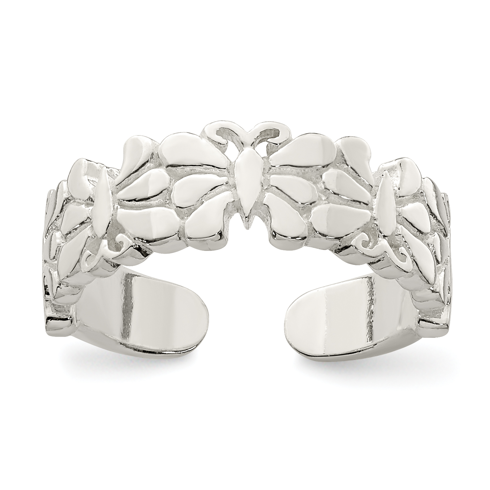 Sterling Silver Polished Butterflies Toe Ring (QR766)