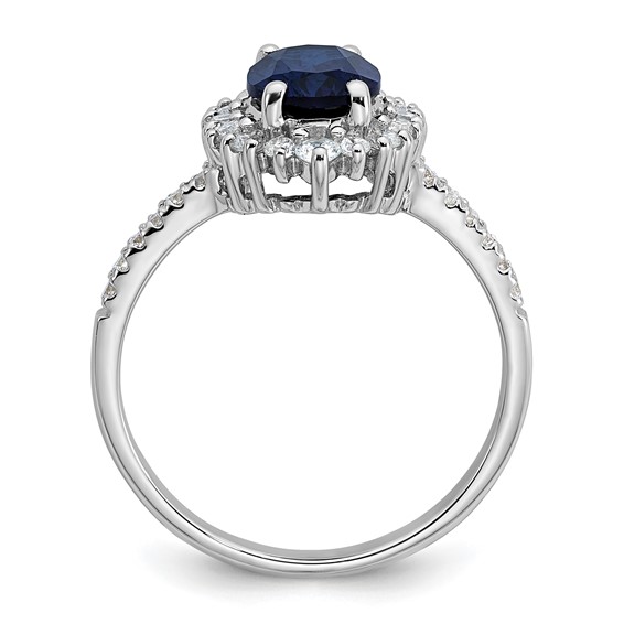 Sterling Silver Rhodium-plated Polished Lab Created Sapphire and CZ Oval Halo Size 6 Ring