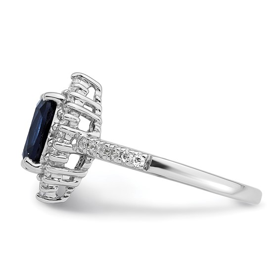 Sterling Silver Rhodium-plated Polished Lab Created Sapphire and CZ Oval Halo Size 6 Ring