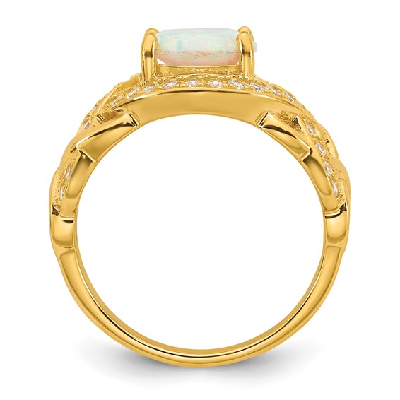 Sterling Silver Gold-tone Polished CZ and Lab Created Opal Size 7 Twisted Ring