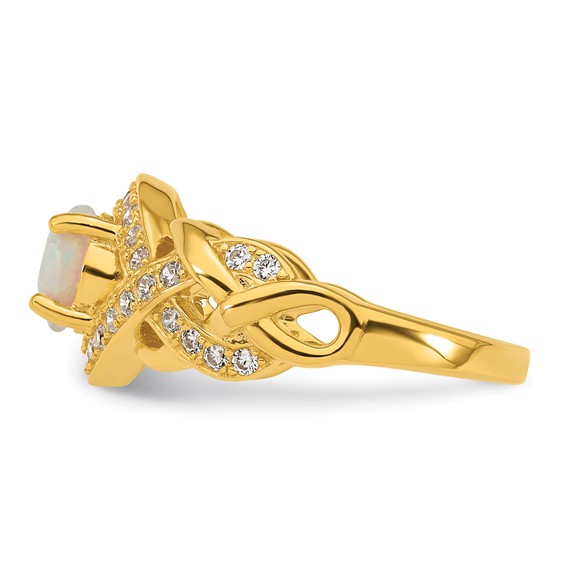 Sterling Silver Gold-tone Polished CZ and Lab Created Opal Size 7 Twisted Ring