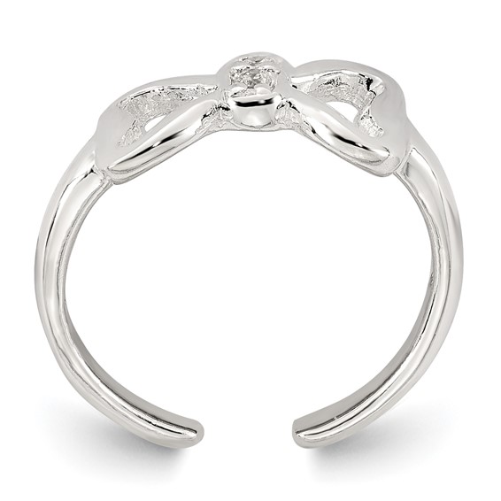 Sterling Silver Polished CZ Bow Adjustable Toe Ring