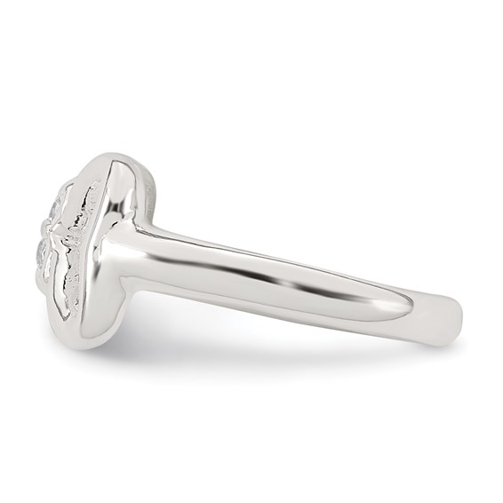 Sterling Silver Polished CZ Bow Adjustable Toe Ring