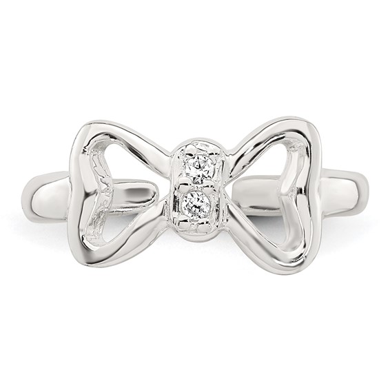 Sterling Silver Polished CZ Bow Adjustable Toe Ring