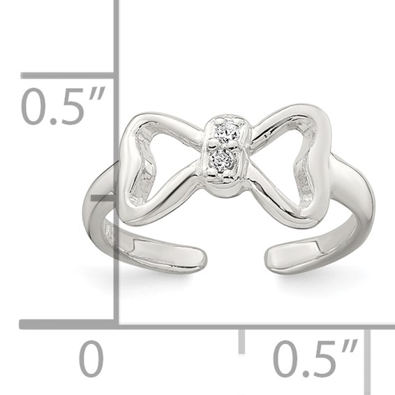 Sterling Silver Polished CZ Bow Adjustable Toe Ring