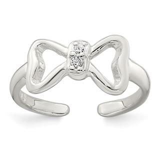 Sterling Silver Polished CZ Bow Adjustable Toe Ring