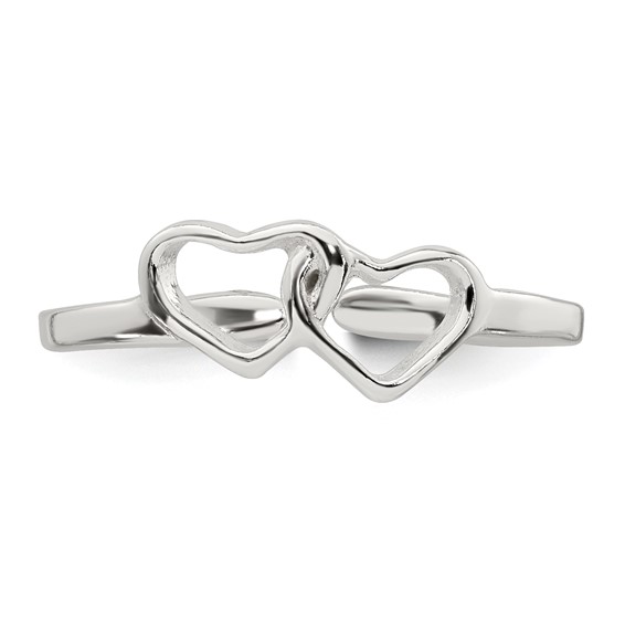 Sterling Silver Polished Interlocking 2-Hearts Toe Ring
