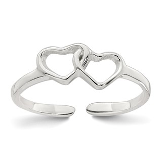 Sterling Silver Polished Interlocking 2-Hearts Toe Ring