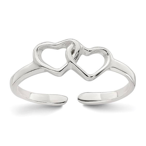 Sterling Silver Polished Interlocking 2-Hearts Toe Ring