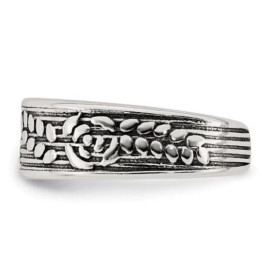 Sterling Silver Polished and Antiqued Rose and Leaf Pattern Toe Ring