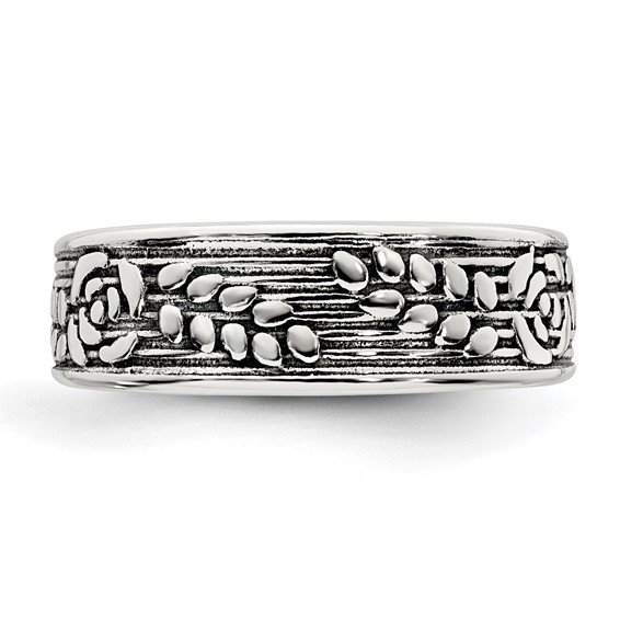 Sterling Silver Polished and Antiqued Rose and Leaf Pattern Toe Ring