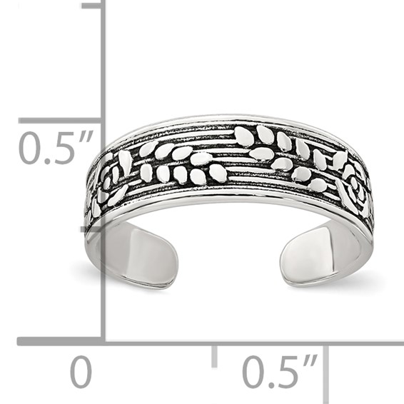 Sterling Silver Polished and Antiqued Rose and Leaf Pattern Toe Ring