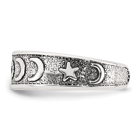 Sterling Silver Polished and Antiqued Moon and Star Toe Ring