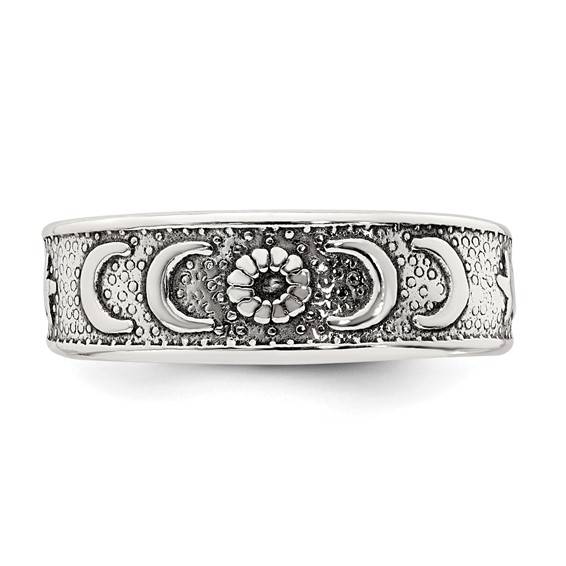 Sterling Silver Polished and Antiqued Moon and Star Toe Ring